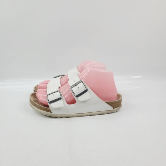Birkenstock Women's White Arizona Birko-Flor Leather Classic Slide Sandal Size 6 - Picture 2 of 7